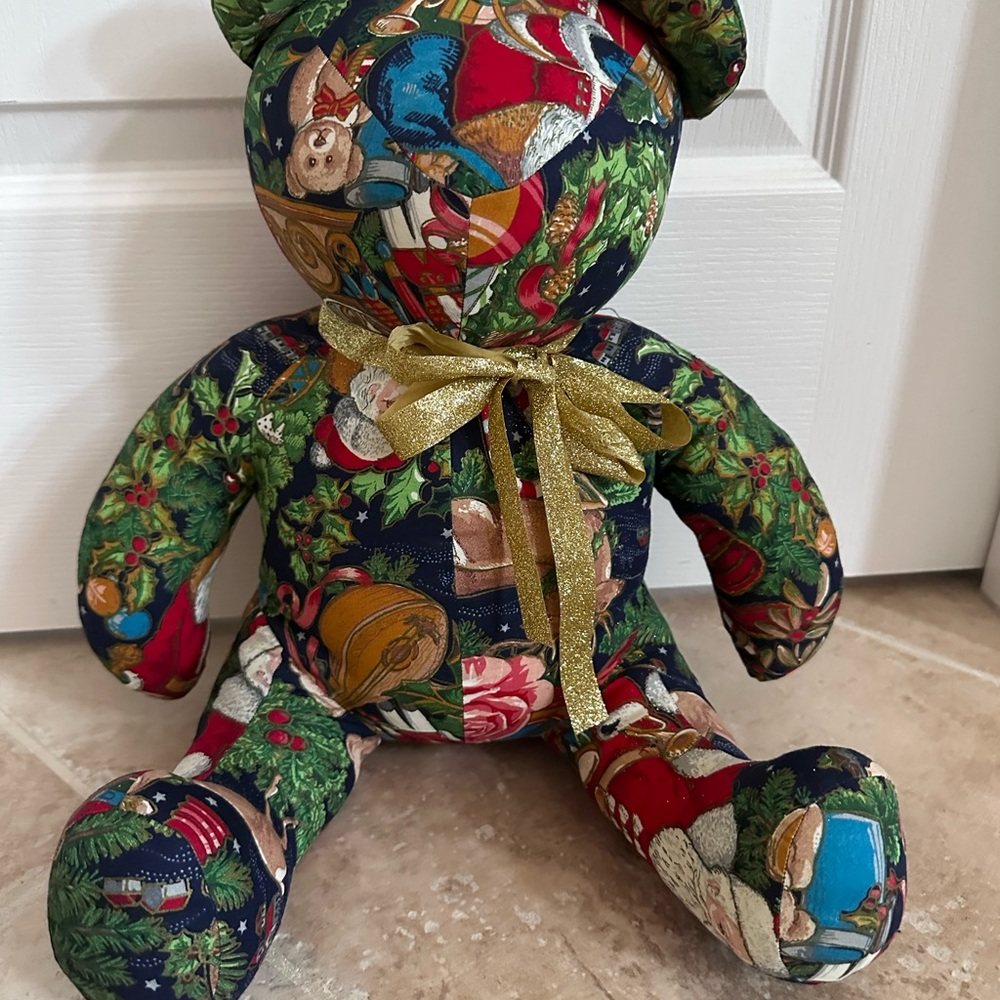 OOAK Handmade Christmas Holiday Fabric 13" Sitting Teddy Bear